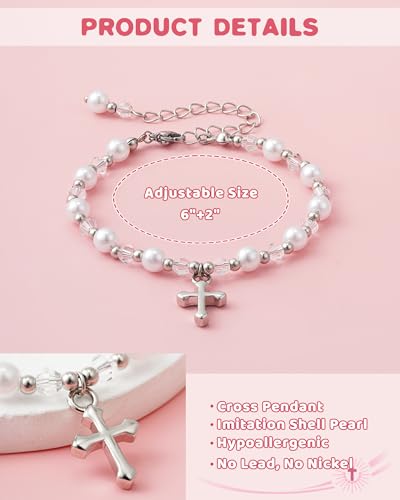 First Communion Gifts for Girls - Pearl Cross Bracelet for Girls First Holy Communion, Baptism, Confirmation Gifts for Teen Girls Granddaughter Daughter Niece4