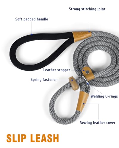 Image of 2 Pack Dog Leash Slip Lead Braided Rope Pet Training Loop Leashes 6ft 8ft