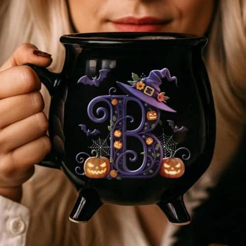 Custom 12oz Ceramic Cauldron Coffee Mug - Personalized Halloween Witchy Gifts For Besties, Sisters, BFF, Family, Yourself - Witchy Vibes Only