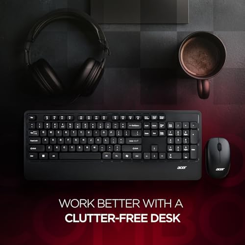 Image of Acer PalmEase Wireless Keyboard & Mouse Combo with Palm Rest | 2.4GHz, 1600 DPI, Co-Pilot Key, Rupee ₹ Symbol | 10m Range, 10M Keystroke Life, Power Saving Mode | Windows & Mac Compatible - Black