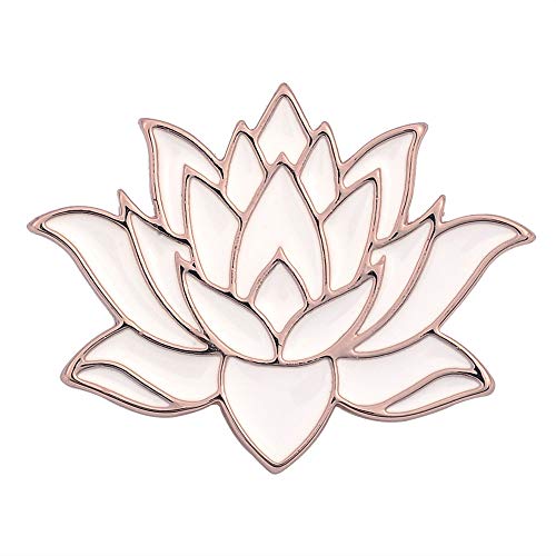 10K Gold Color Cute White Enamel Lotus Pin and Brooch(Rose Gold)