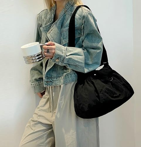 Nylon Shoulder Bag for Women Soft Ruched Tote Handbag Large Capacity Crescent Purse Waterproof Travel Causal Crossbody Bag2