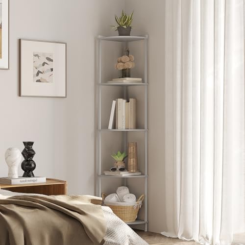 Image of SUNMORY 5 Tier Corner Shelf, 65 inch Tall Corner Shelves for Living Room Decor | Wall Corner Bookshelf, Industrial Display Shelf, Multi Unit Organizer, Narrow Plant Stand for Bedroom Bathroom Small Space