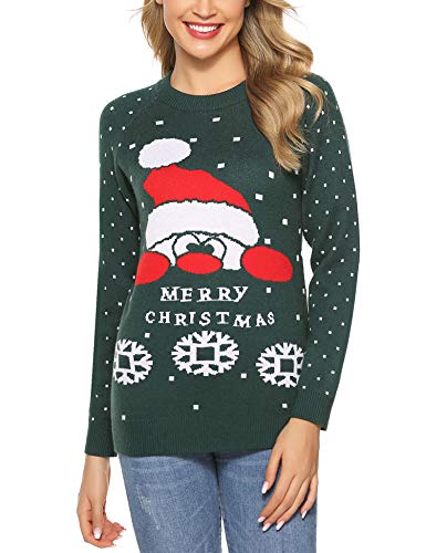 Aibrou Jersey Suéter de Navidad Mujer,Jerséis de Punto Ciervo y muñeco de...