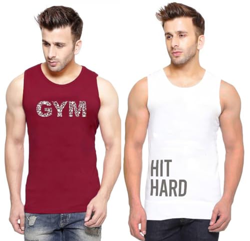 Image of hotfits Men's Quick Dry Workout Tank Top Gym Muscle Tee Fitness Bodybuilding Sleeveless T Shirt, Gym Vest- Pack of 2