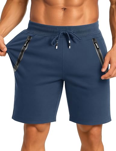 Image of CRYSULLY Men's Cotton Joggers Casual Workout Shorts Running Shorts with Zipper Pockets 1703