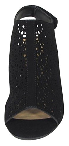 Women's Elect Caged Geometric Laser Cut Out Peep Toe Slingback Chunky Stacked Heel Ankle Bootie2