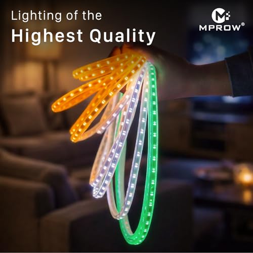 Image of MPROW 10 Meter LED Rope Light | 120 LEDs /Meter Waterproof Strip Light | Cove Light for False Ceiling, Diwali, Balcony & Indoor Decoration (Orange /White /Green, 12)