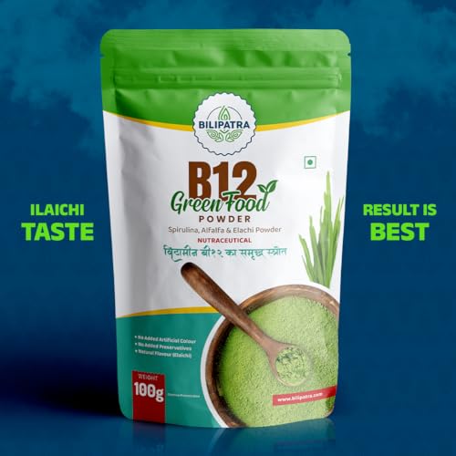 Image of B12 Green Food Powder,100g | Plant Based Vitamin B12 Supplement (B12GreenFood Powder) | Vitamin B1, B2, B3, B6, B9,C & A | Boost Energy Level, Good For Digestion & Stress, For Men & Women