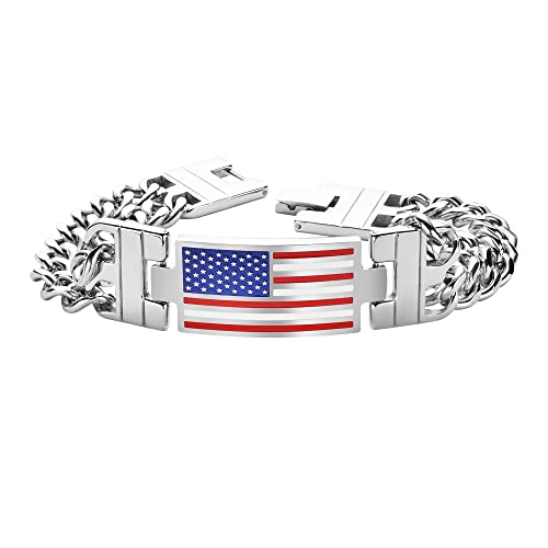 Pulsera Cadena Doble Curban con Bandera Americana para Hombre miniatura 4