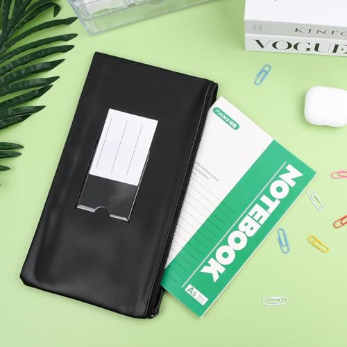 5 Pcs Dokumentenmappe A5, Geldtasche Banktasche Leder Wasserdicht, Dokumententasche A5 mit Reißverschluss und Fenster, Geldscheine Aufbewahrung, Geldmappe Schule Business, Schwarz