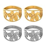 Détails de taille - Vous recevrez 4 anneau de fleur creux de 2 couleurs, or et la couleur de l'acier inoxydable, l'anneau mesure environ 13.2mm de large, 16.5mm de diamètre intérieur , la conception permet un redimensionnement facile pour s'adapter à la plupart des doigts (taille US 6), idéal pour offrir ou pour porter soi-même. Veuillez vérifier la taille avant d'acheter.