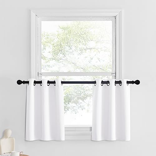 NICETOWN Pure White Bathroom Curtains for Small Window Thermal Insulated Blackout Grommet Short Tiers for Kitchen Window Sink Over Camper Curtains for