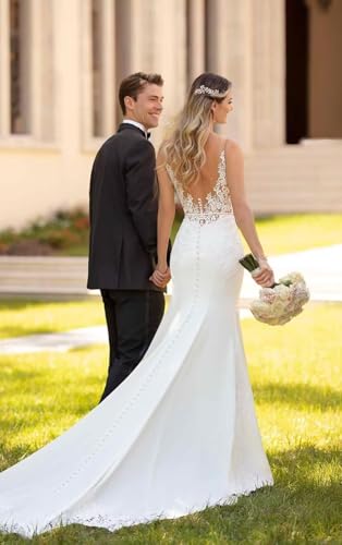 Lace Wedding Dresses for Bride Mermaid V Neck Boho Beach Bridal Gowns with Train BOF303