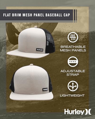 Image of Hurley Men's Caps - Flat Brim Mesh Panel Baseball Cap Trucker Hat - Snap Back Hats for Men