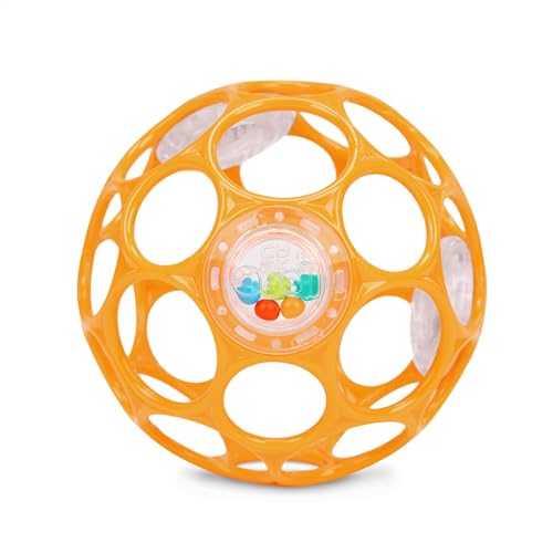 Image of Bright Starts Oball Rattle Ball, Easy-Grasp Infant Rattle with Finger Holes, Orange, 0-36 Months