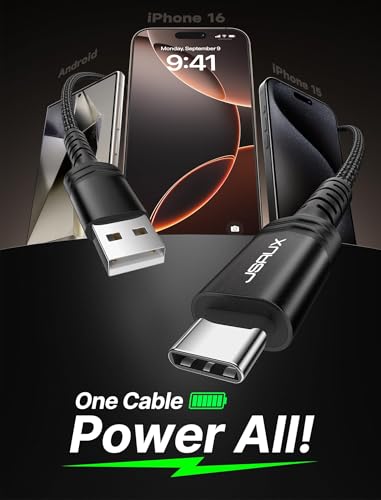 Image of JSAUX USB C Cable [2-Pack 10ft], USB A to USB C for iPhone, Samsung, Black | Type C Fast Charging Cord for iPhone 17e, iPhone 17 /16 /15 Series, iPad 10, Samsung Galaxy S20 S10 S10+, LG V30, Car Play