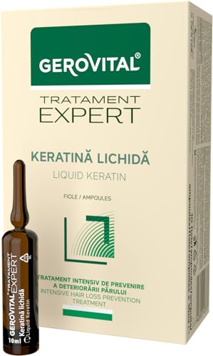 Gerovital Queratina Líquida – Tratamiento Reparador Intensivo para Cabello Dañado, Seco o Fino – Fortalece, Protege y Previene la Caída y la Caspa – 10 Ampollas de 10 ml
