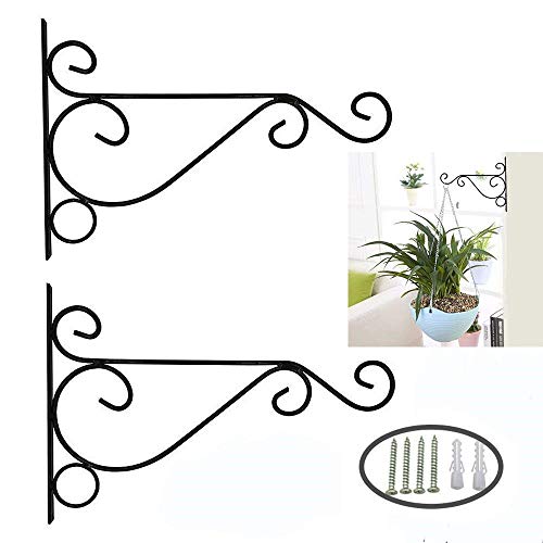 2 soportes Dproptel de pared con ganchos de 25 x 20 para macetas de jardín y faroles de jardín, colgador de plantas de jardinería para decoración., negro
