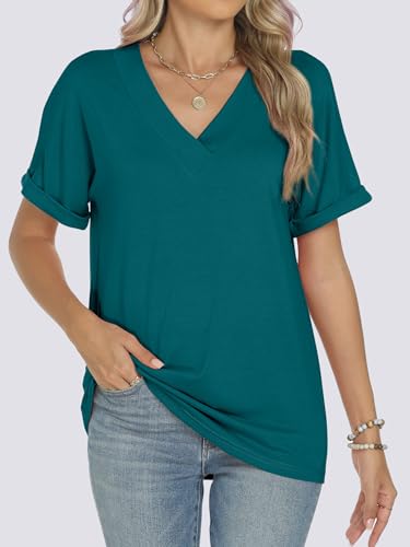 ANRABESS Womens T Shirts Short Sleeve V Neck Shirts Summer Loose Fit Dressy Tops Business Casual Blouses 2025 Basic Tees2