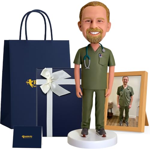 BobbleMy Custom Bobblehead 6/7/8 inch Personalized Customized Bobbleheads Customization Dolls Figure Handmade Sculpture Gifts Based on Your Photos for Boyfriend Husband Friends(Doctor)