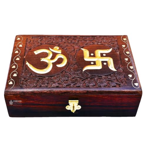 Image of Exquisitely Hand Brass-Filled Wooden OM Box for Good Luck| Jewellery Box (8X5 Inches, Crowning)