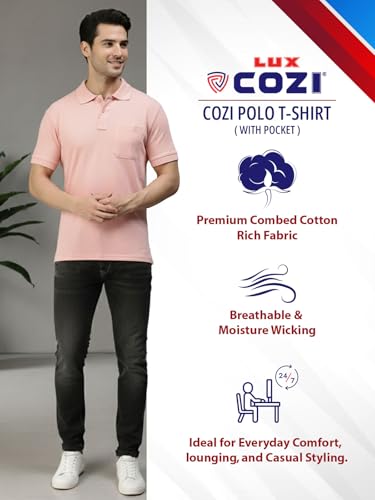 Image of Lux Cozi Men's Polo T-Shirt Regular Fit Half Sleeves with Pocket | Cotton Blend Polo Neck Collar T-Shirt for Men | Casual, Office Comfortable Breathable T-Shirt | Stylish Plain Tee