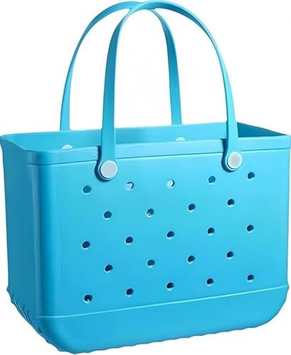 3 Sizes Waterproof Rubber Beach Tote Bag - Large/Medium/Small Waterproof, Sandproof, Washable, Lightweight Travel & Outdoor (blue, Medium)
