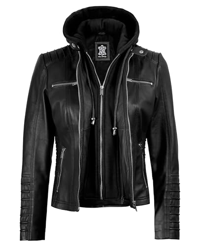 Decrum Womens Leather Jacket with Detachable Hood - Real Lambskin Leather Jacket Women4
