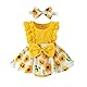 ESSECMBS Baby Mädchen Sommer 2 Stück Strampler Kleid Anzug Spitze Rüschenärmel All-in-One Blumendruck Body Kleid mit Stirnband Neugeborenes Strampelanzug (Gelb, 3-6 Monate)
