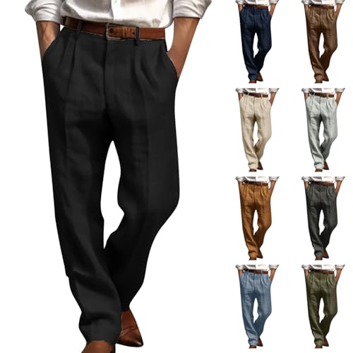 Generic Linen Pants Men Big and Tall Straight Leg Pants Summer Breathable Pants Casual Trousers Lightweight Solid Color Pants