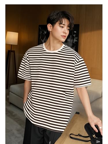 Image of Mack Jonney Oversized | Loose Fit | Half Sleeves 100% Cotton Round Neck Striped T-Shirt for Men-MACK640558
