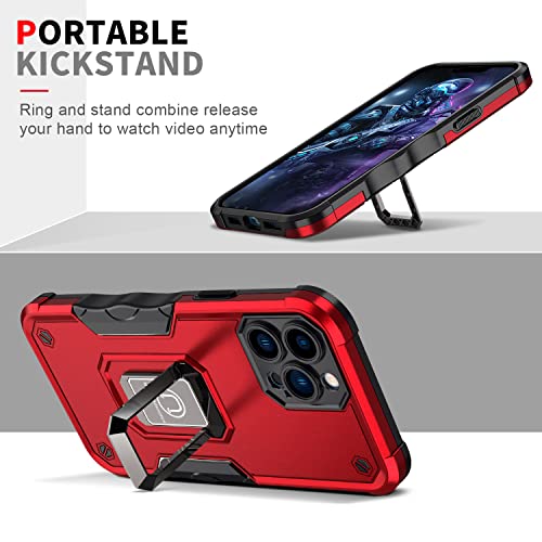 Image of Case for iPhone 13 Pro Case Kickstand Holder Built-in Magnetic Car Mount Shockproof Camera Protective Case for iPhone 13 Pro Phone Case (Red)