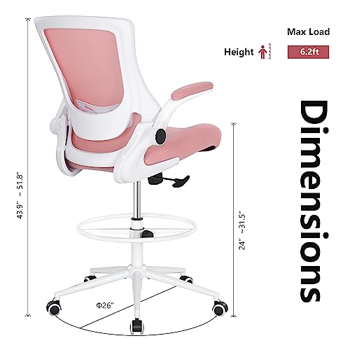 Image of Misolant Tall Office Chair, Drafting Chair for Standing Desk, High Office Chair with Adjustable Lumbar Support, Flip-up Arm and Footrest Ring, Tall Drafting Chair for Bar Height Desk