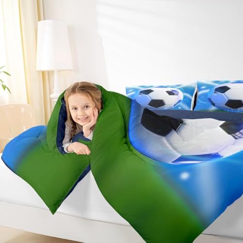 Image of Feelyou 3D Soccer Comforter Set Queen Size Kids Football Pattern Games Bedding Set for Boys Girls Sports Theme Duvet Quilt Room Decor