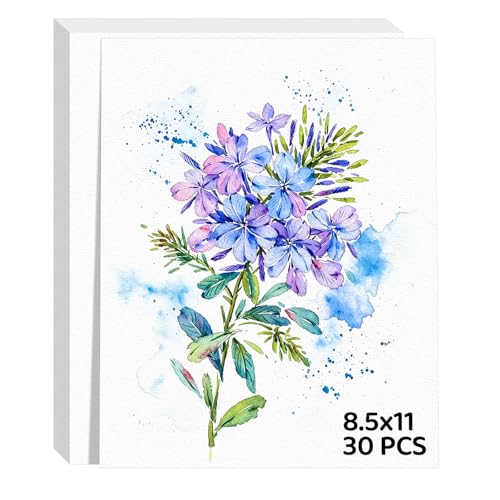30 Sheets Watercolor Paper 8.5x11 110lb/230gsm Cold Press Watercolor Paper Bulk Cotton Water Color Paper White Drawing Paper for Sketching Acrylic Gouache Watercolor Supplies for Kids Adults
