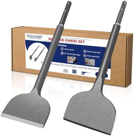 2Pcs SDS Plus Chisels Set, Flat & 20° Bent, 3” x 10” Tile Removal Bits in 40Cr Alloy Steel, Fits Most Rotary Hammers & Impact Drills, for Concrete, Tile, Stone & Other Construction Materials