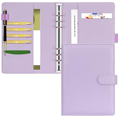 Leather A5 Ring Binder, Skycase 6 Ring Binder Planner Notebook Cover for A5 Filler Paper for School Office Meetings (Inner Paper Not Included) Purple