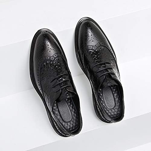 Dress Shoes For Men Lace Up Crocodile Print Wing Tip Brogue Embossed Derby Shoes Block Heel Rubber Sole Anti-slip Party - Image 3