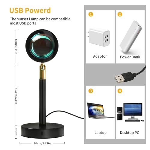 Image of Sunset Projection Lamp, 16 Colors Projector Lights, 180 Degree USB Charging, Romantic Rainbow Lamp, Black