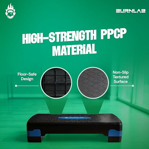 Image of Burnlab Aerobic Stepper, Two Height Level Adjustments - 4 inches and 6 inches, Slip-Resistant & Shock Absorbing Platform for Extra-Durability (Blue)