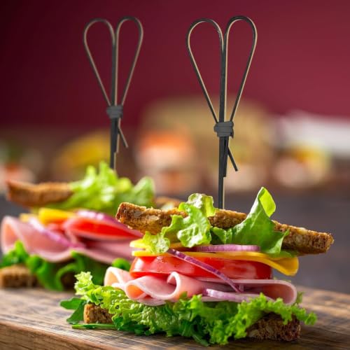 Image of Somani Decorative Bamboo Cocktail Picks Black Heart Loop | Bamboo Strip Heart Topper Food Picks for Appetizers, Drinks & Garnish | Cafe, Lounge, Bakery, Catering & Home Entertaining | Pack of 100