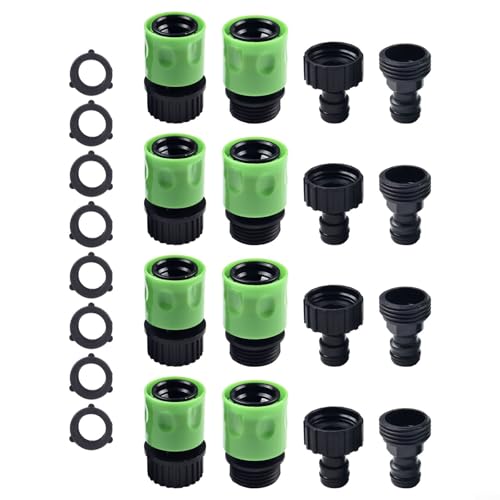 GLFLOW Kit di collegamento rapido per tubo da giardino, raccordi maschio femmina da 3/4 di pollice con guarnizioni in gomma per accessori per irrigazione da giardino