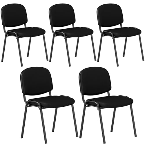 FANTASK 5er Set Konferenzstühle, Besucherstühle stapelbar mit Metallrahmen, Stapelstühle Wartezimmerstühle für Büro Konferenzraum, Schwarz