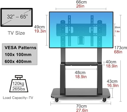 Soporte móvil para TV con ruedas y estante ajustable miniatura 4