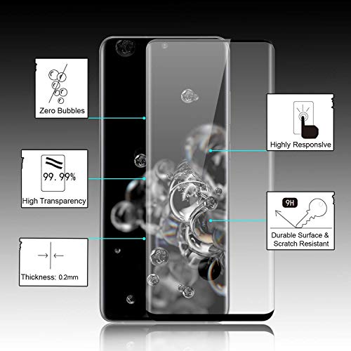 Image of Screen Protector for Samsung Galaxy S20 Ultra Black Tempered Glass Edge-to-Edge 3D Screen Guard With Installation Kit