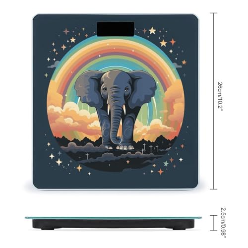 Báscula digital de baño con fondo arcoíris y elefante, plataforma 10x10 in miniatura 2
