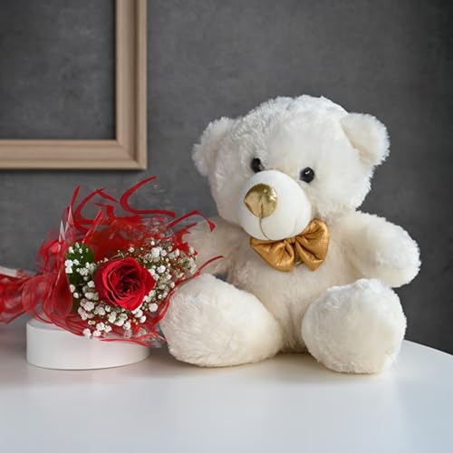 FlowerAura Premium Fresh Live Flower Bouquet of Single Red Rose W...