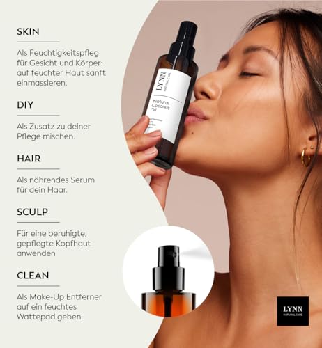 Flüssiges Kokosöl von LYNN | MCT-Öl | mit Zerstäuber | 100% natürliche Feuchtigkeitspflege für Haut und Haar | 200ml | Kokosöl fraktioniert
