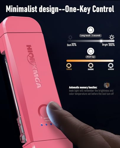 HIONXMGA Book Reading Light,Silent Touch Lamp for in Bed,Rechargeable Clip on Booklight with 3 Amber Colors & Precise Dimming Night Reading,Best Gift Lovers,Kids,Pink,(SD-10)